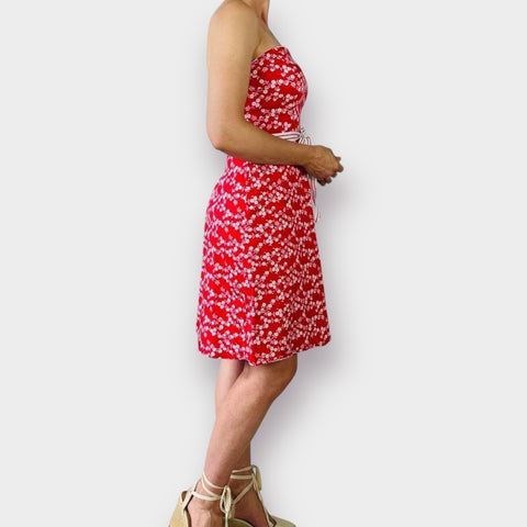 Y2K Faith Heart Passion Red White Strapless Dress Size 7