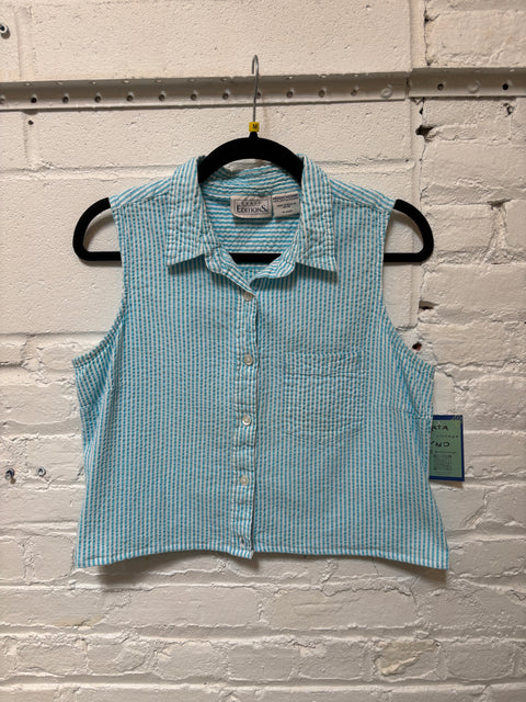 90s Basic Editions Teal Striped Top Size M
