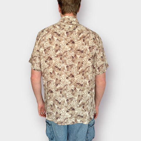 Peter Millar Tan Leaf Linen Shirt Size XL