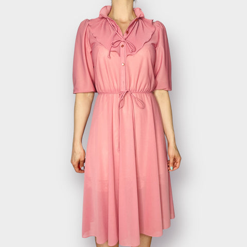 70s Sears Pink Ruffle Collar Dress Size S