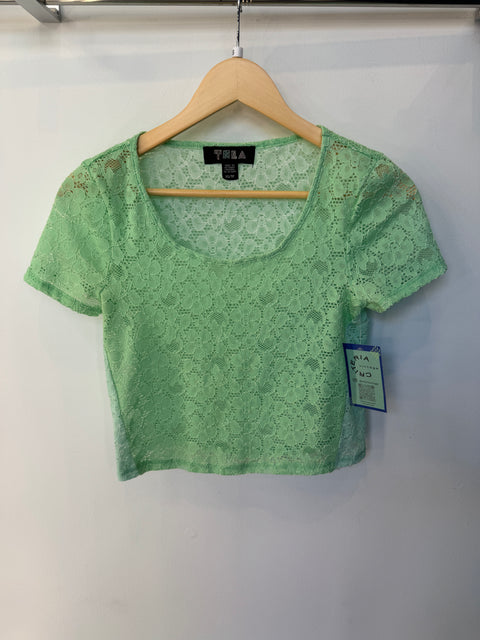 Y2K Tela Green Lace Crop Top Size XS