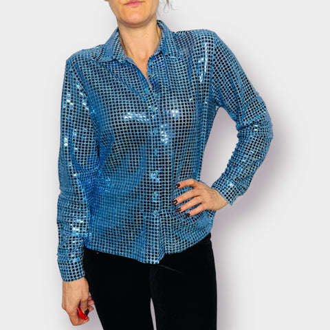 90s Necessary Objects Blue Sparkle Top Size L
