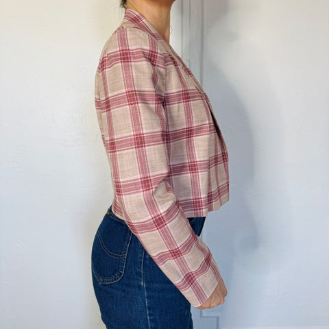 Y2K Worthington Pink Plaid Crop Blazer Size 8