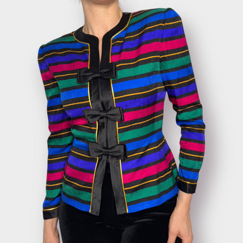80s Adrianna Papell Striped Blazer with Bows Size S