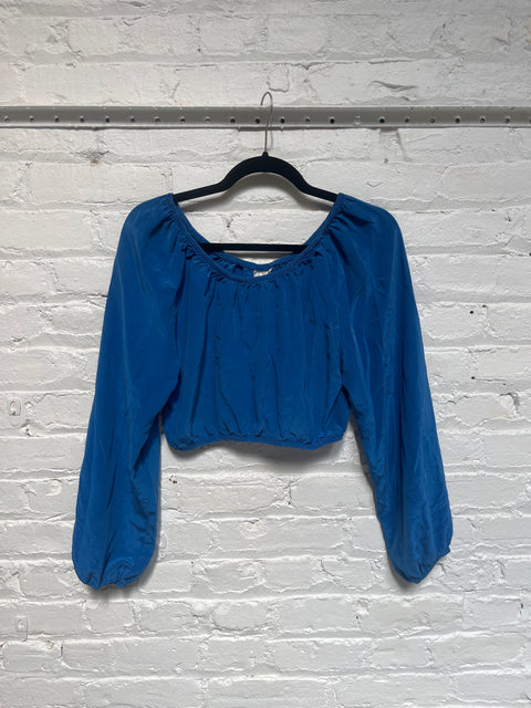 Y2K Moda INTL Blue Silk Bubble Top Size XS