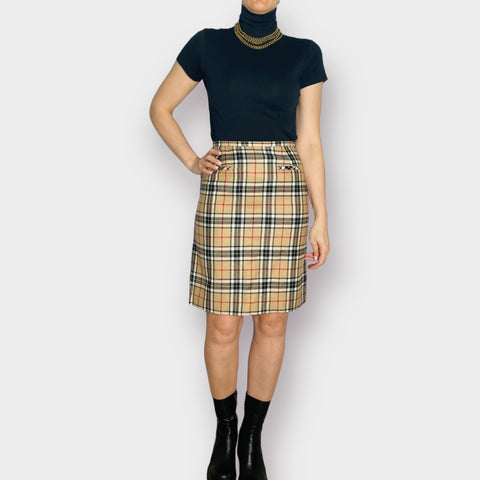 90s Harold's Tan Black Red Plaid Skirt Size S
