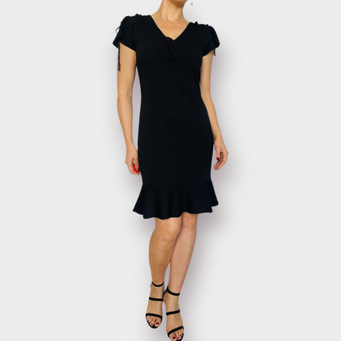 90s Carolyn Eve Black Ruffed Hem Dress Size M