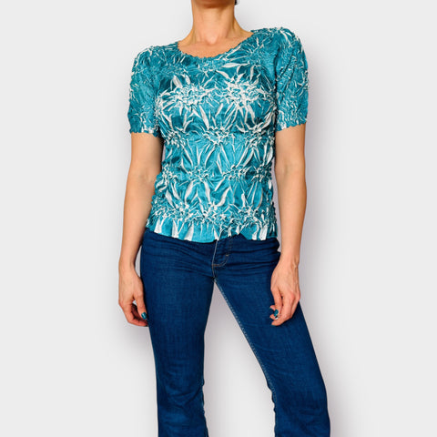 90s Teal White Stretch Top Size S-L