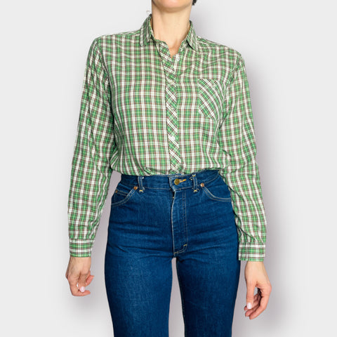 80s Society Green plaid long sleeve button front