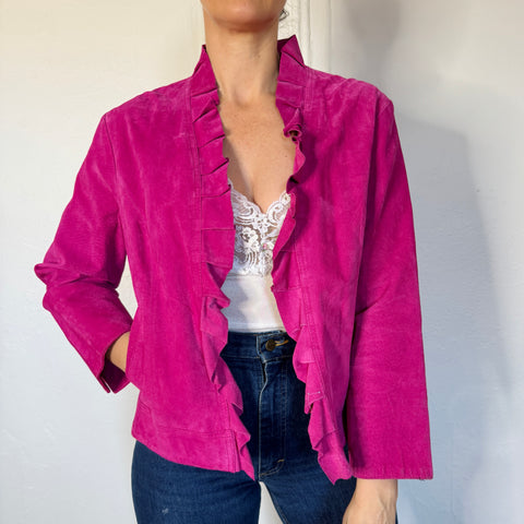 Y2K MetroStyle Pink Suede Jacket Size L