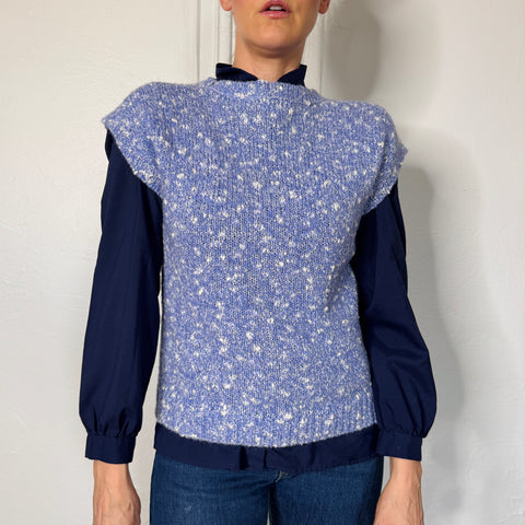 80s Pichet and Past Blue Capped Sleeve Sweater Vest Size S