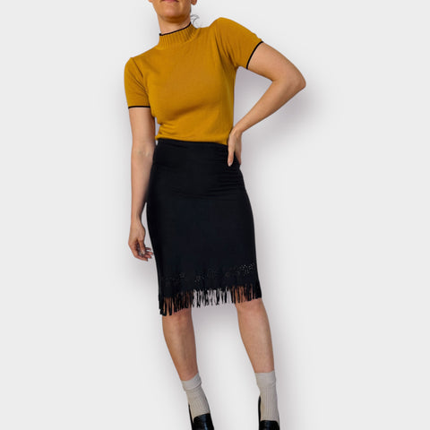 Y2K Bisou Bisou black fringe skirt Size M