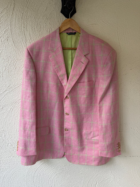 Peter Millar Pink Lime Plaid Blazer Size 44R