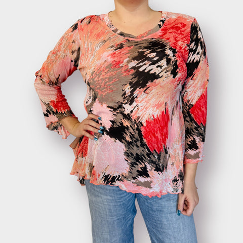 90s Vine Street Peach Black Mesh Top Size L