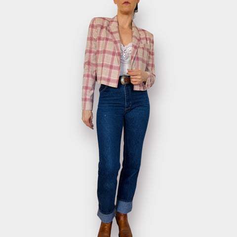 Y2K Worthington Pink Plaid Crop Blazer Size 8