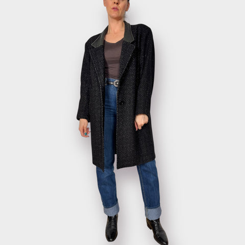 90s Hunters Run Leather Collar Gray Wool Overcoat Size M