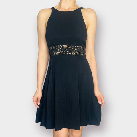 90s Betsy & Adam Black Party Dress with Sheer Lace Waistband