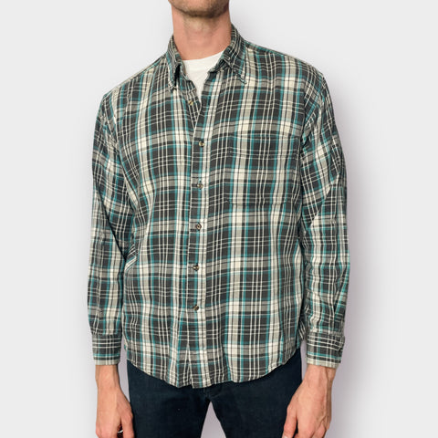 90s Members Only Teal and Gray Plaid Button Down