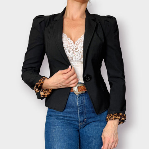 2000s Express Black Blazer with cat print lining Size XS