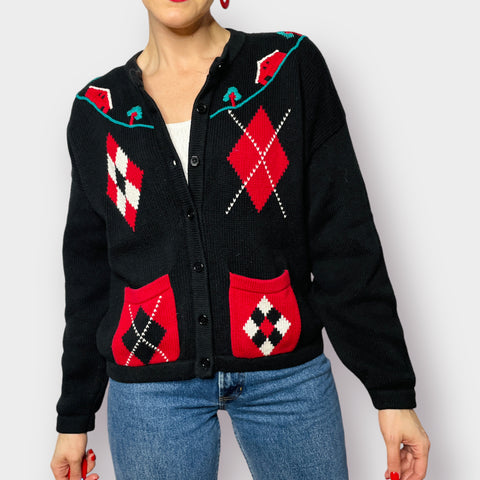 90s Koret Black and Red Cardigan