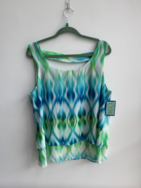 Y2K Roz & Ali teal green sleeveless blouse Size XL