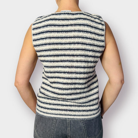 90s Croft & Barrow Navy Cream Woven Sleeveless Top Size M