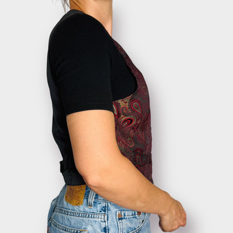 90s Georges Marciano Red Black Paisley Vest Size M