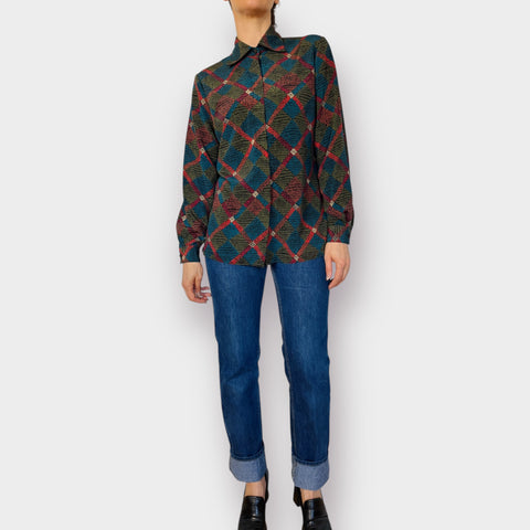 90s Tess Diamond Pattern Blouse Size M