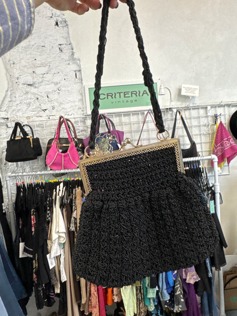 VTG Black Gold Frame Crochet Bag