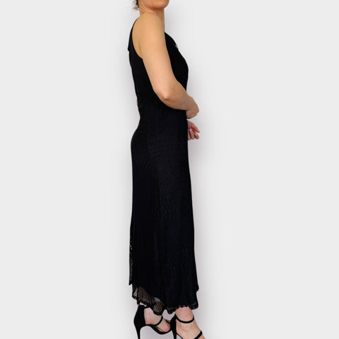 90s Helene Blake Black Crochet Dress Size L