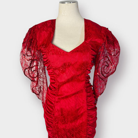 80s Mayvens Red Party Dress Size S