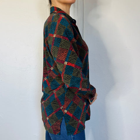 90s Tess Diamond Pattern Blouse Size M