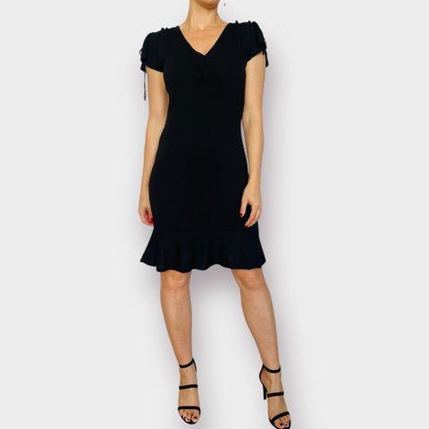 90s Carolyn Eve Black Ruffed Hem Dress