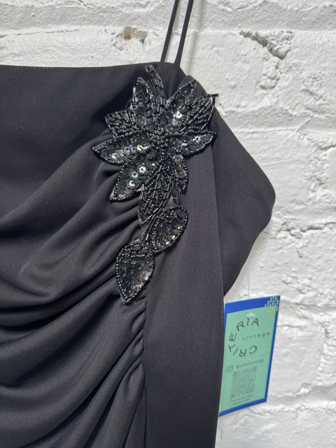 90s B. Smart Black Dress with Applique Flower size L