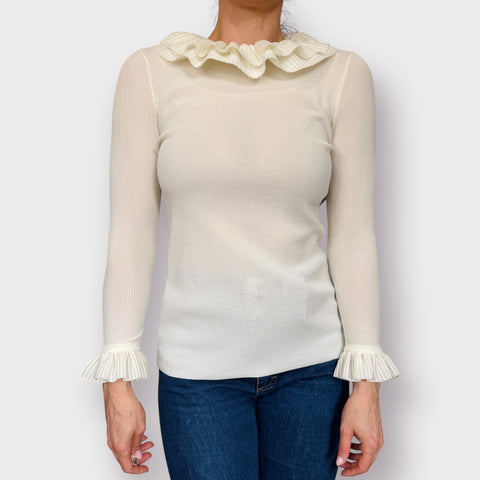 70s Cream Off White Dalton Ruffle Collar Blouse