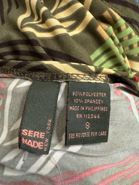 Y2K Sere Nade Olive Leafy Print Top Size S