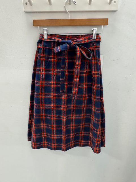 70s Plaid Wool Wrap Skirt Size XS