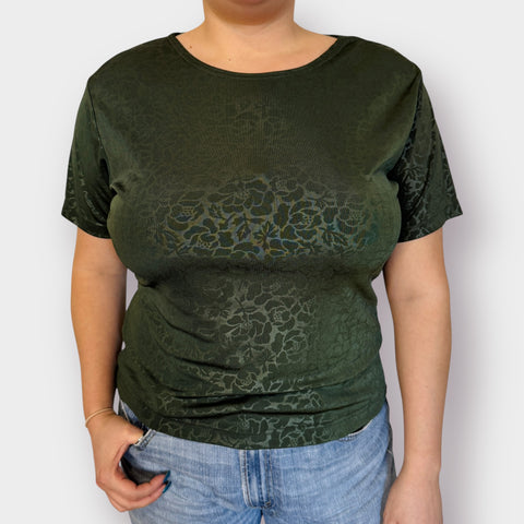 90s Complex Plus Green Floral Stretch Top Size 1X
