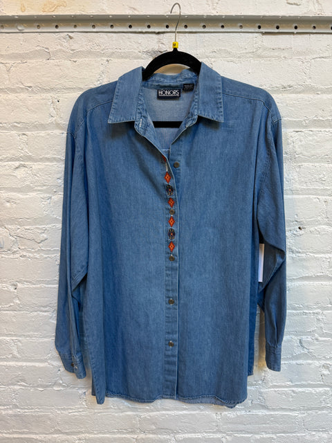 90s Honors Denim Embroidered Button Up Size M