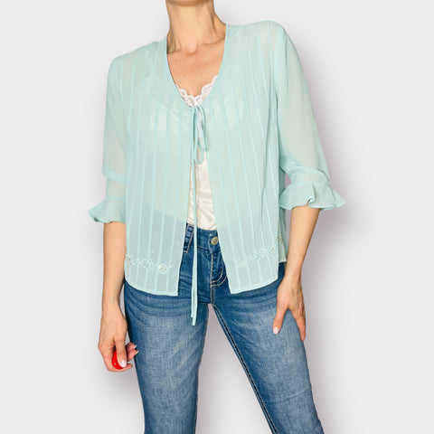 90s Miss Dorby Seafoam Blue Sheer Overlay Top