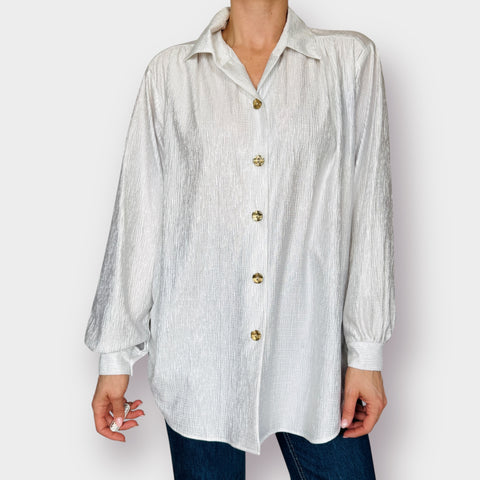 90s Joanna White Crepe Blouse Size XL
