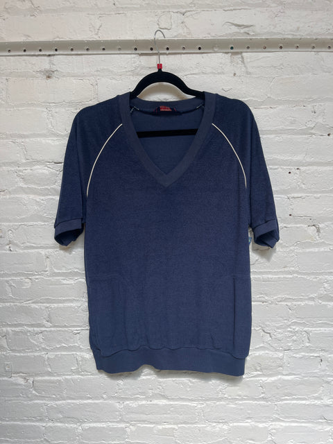 80s Sparetime Navy Terrycloth Top Size L