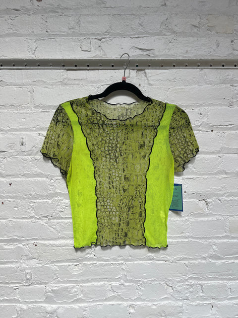 Y2K Lime Black Mesh Top Size S