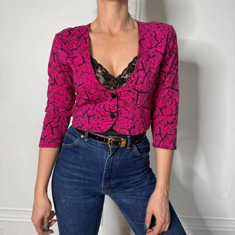 80s Meta Sport Pink Black Crop Bolero Size S