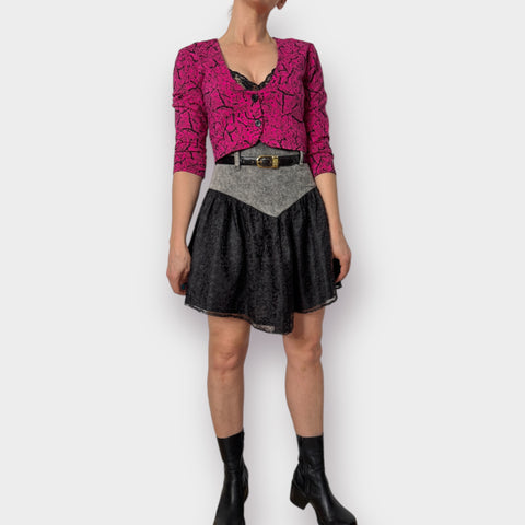 80s Meta Sport Pink Black Crop Bolero Size S