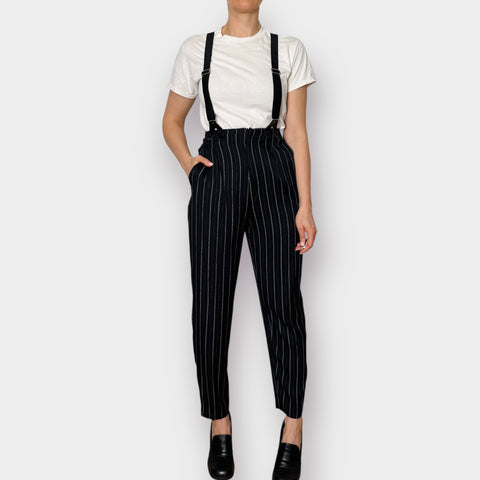 90s Joule Black Pinstripe Suspender Pants Size S/M
