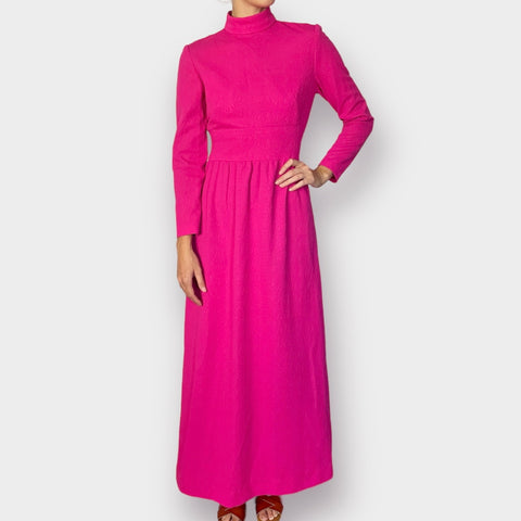 70s Pink Mock Neck Long Sleeve Maxi Dress