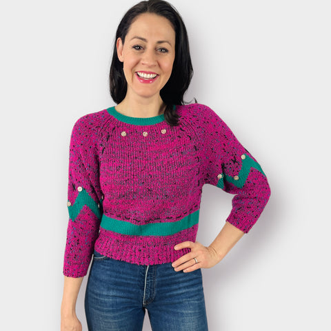80s New Moves Pink and Teal Sweater