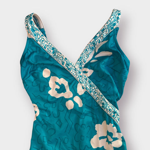 80s Roxanne Teal One Piece Swimsuit Size M