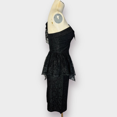 80s Climax Black Lace One Shoulder Party Dress Size XS